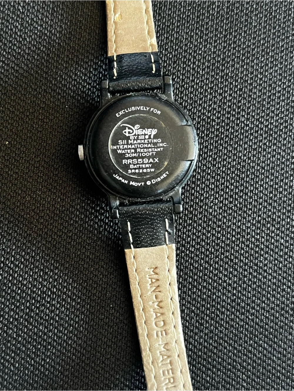 Disney Black & Tan Strap Wristwatch with Logo Back